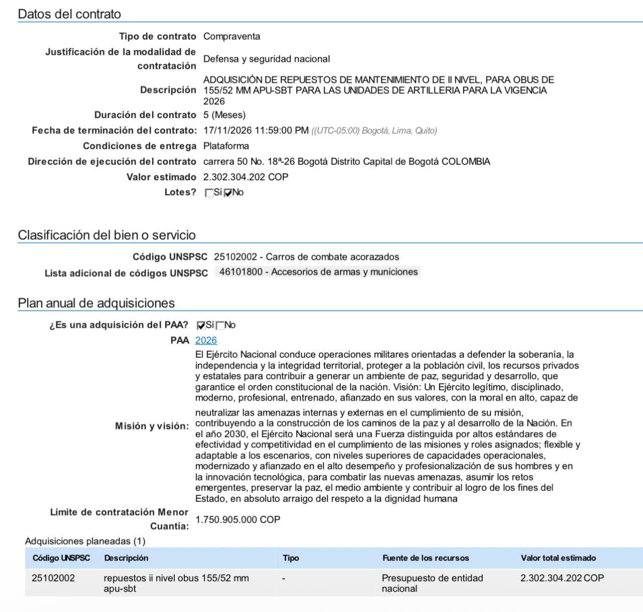Este es el millonario contrato que el Ejército estaría pensando en adjudicarle a empresa con un proceso sancionatorio activo.