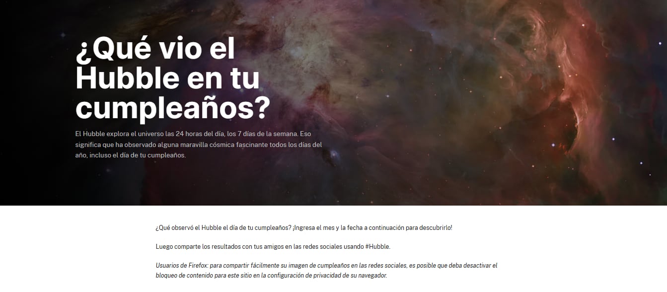 La Nasa ofrece un espacio para que las personas descubran cómo se veía el cielo en su cumpleaños.