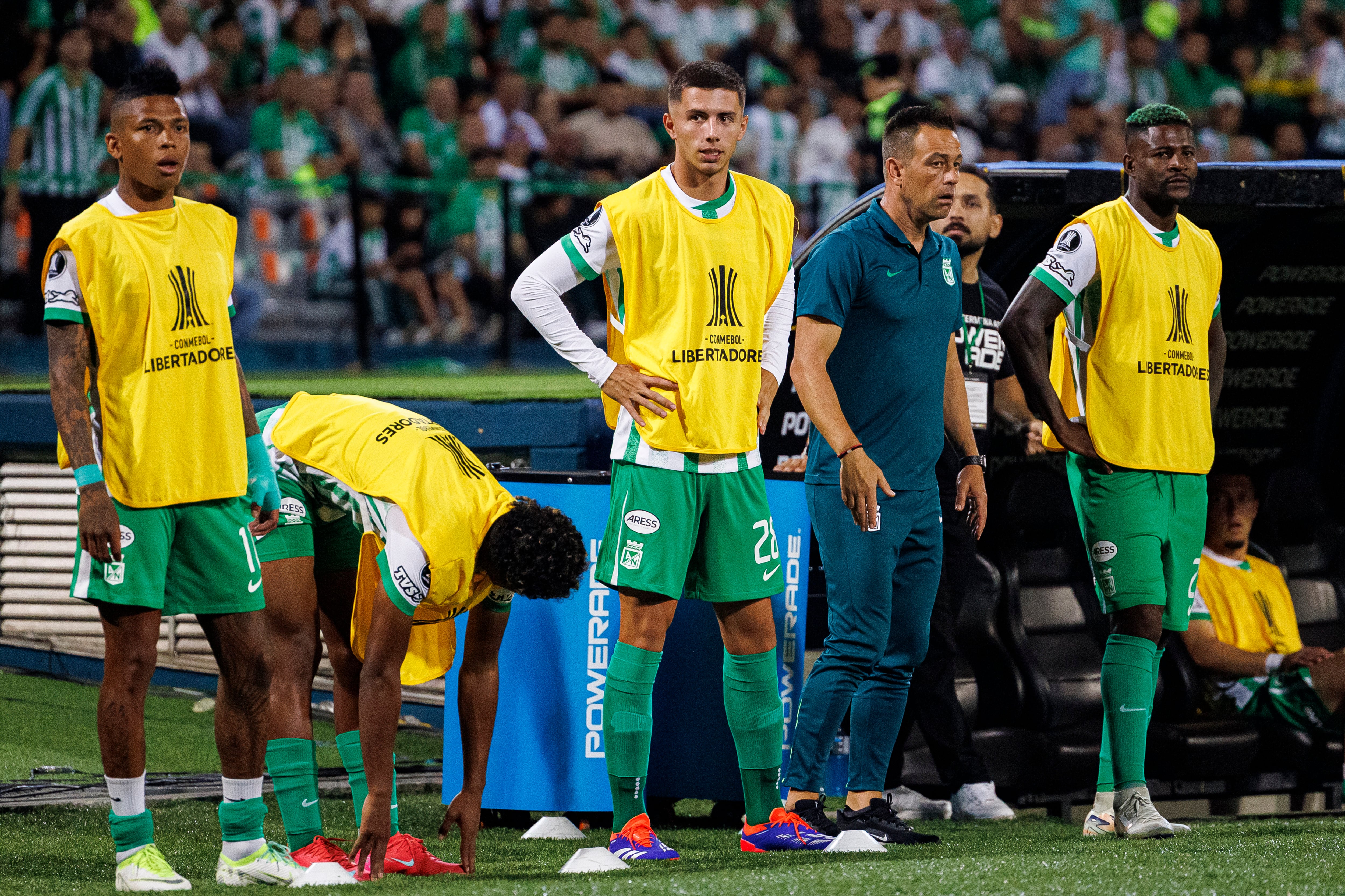 MEDELLIN, COLOMBIA - APRIL 2: Simón García of Atletico Nacional (C) looks on during the Copa CONMEBOL Libertadores 2025 match between Atletico Nacional and Nacional at Estádio Atanasio Girardot on April 2, 2025 in Medellin, Colombia. (Photo by Mauricio Duque/Eurasia Sport Images/Getty Images)