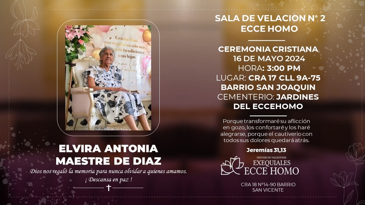 Elvira Maestre falleció este martes en una clínica de Valledupar.