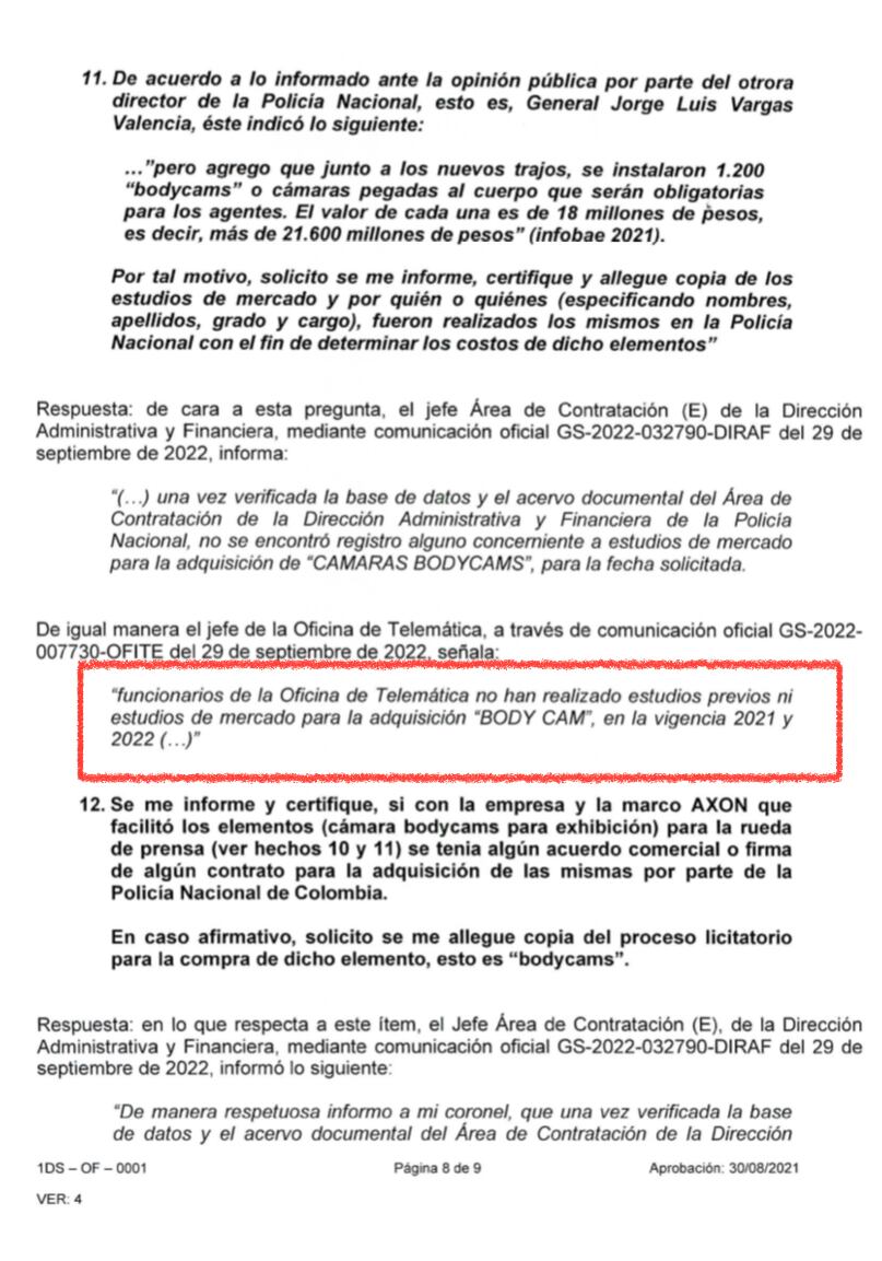 SEMANA conoció nuevas pruebas que demostrarían la presunta injerencia de altos mandos de la Policía en un multimillonario proyecto para dotar de bodycams a los uniformados de la institución.