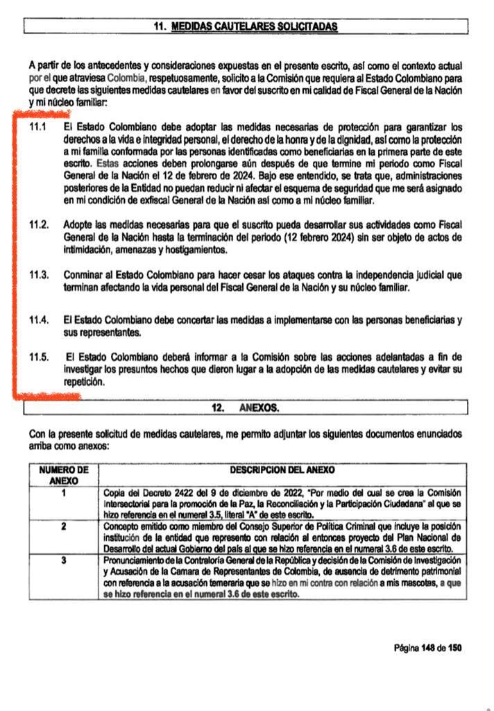 El documento de 159 páginas que condensa la solicitud de medidas cautelares elevada por el fiscal Francisco Barbosa a la CIDH se convierte en una cronología de hechos y encuentros.