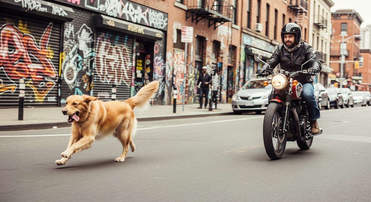 Es común ver que los perros persigan motocicletas en algunas ciudades o entornos rurales.