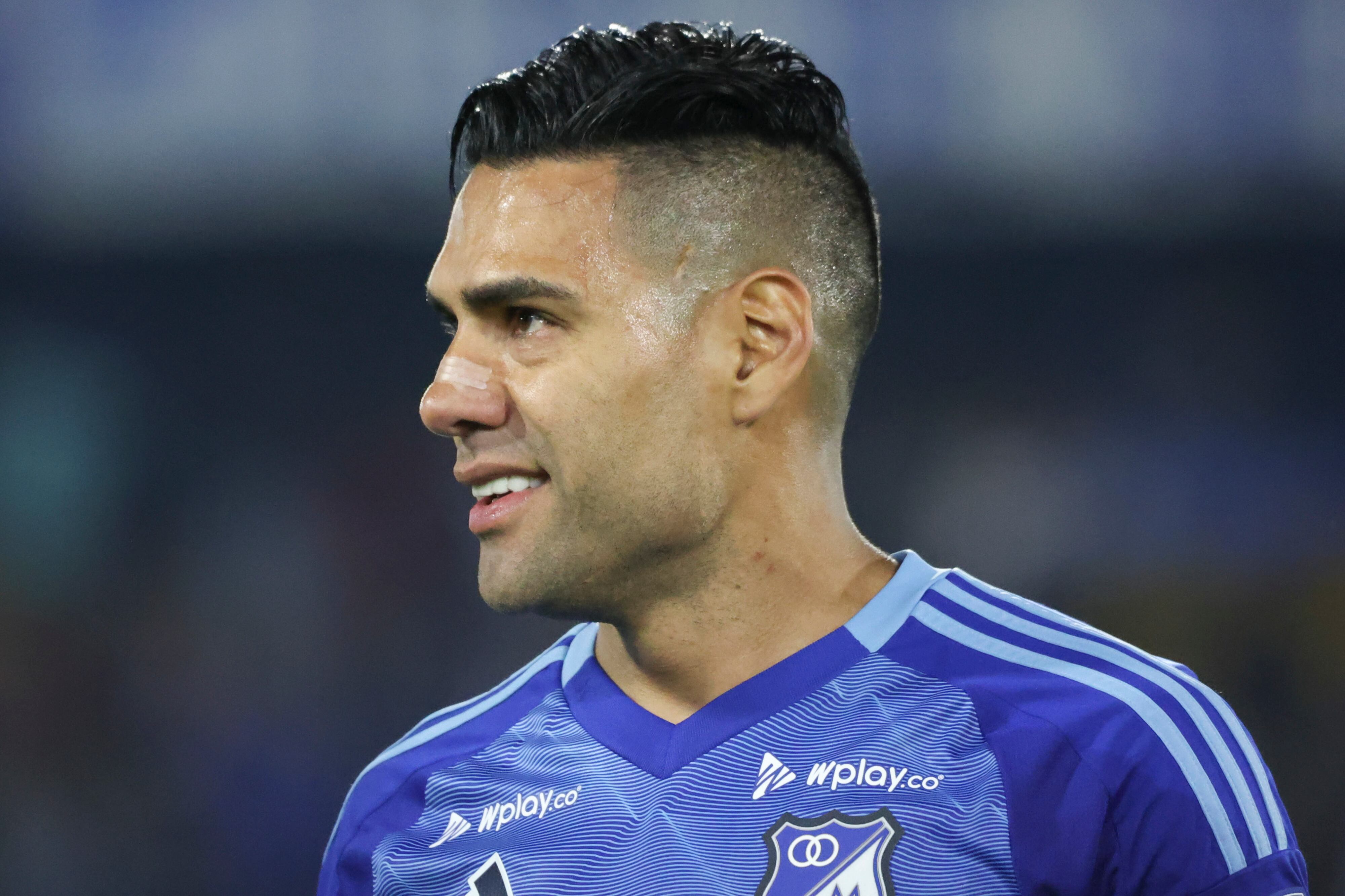 BOGOTA, COLOMBIA - FEBRUARY 8: Radamel Falcao of Millonarios looks on during a Liga Colombiana match between Millonarios and La Equidad at Estadio El Campin on February 8, 2025 in Bogota, Colombia. (Photo by Santiago Arenas/Eurasia Sport Images/Getty Images)
