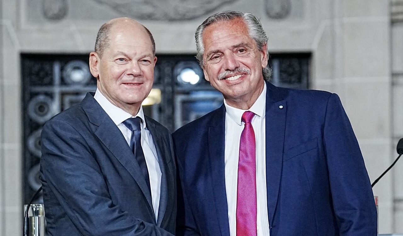 Alberto Fernández en su reunión con el canciller alemán Olaf Scholz