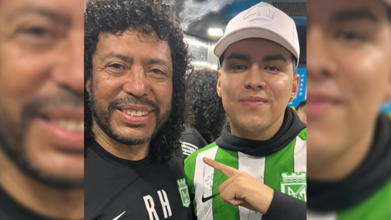 René Higuita y Yeison Jiménez tras un partido de Atlético Nacional.