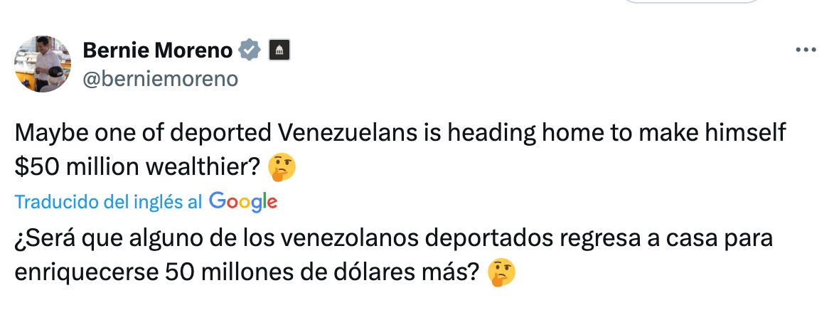 Mensaje emitido por Bernie Moreno
