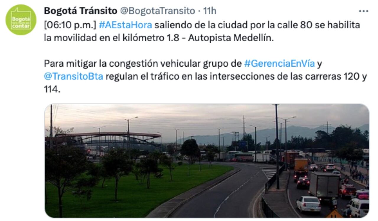 La Secretaría de Movilidad anunció que la Calle 80 fue habilitada en el sentido oriente-occidente