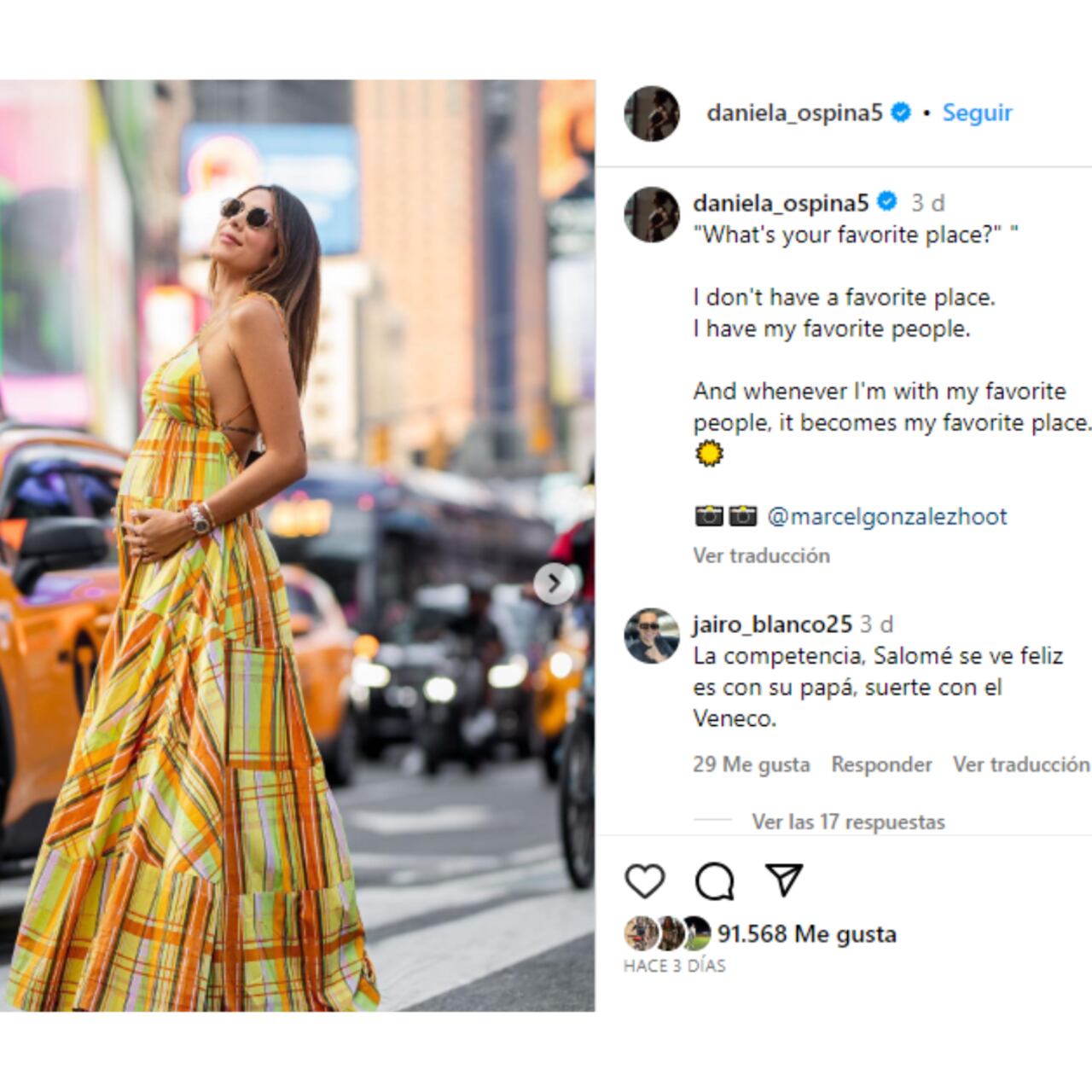 Daniela Ospina luciendo su embarazado en Nueva York.