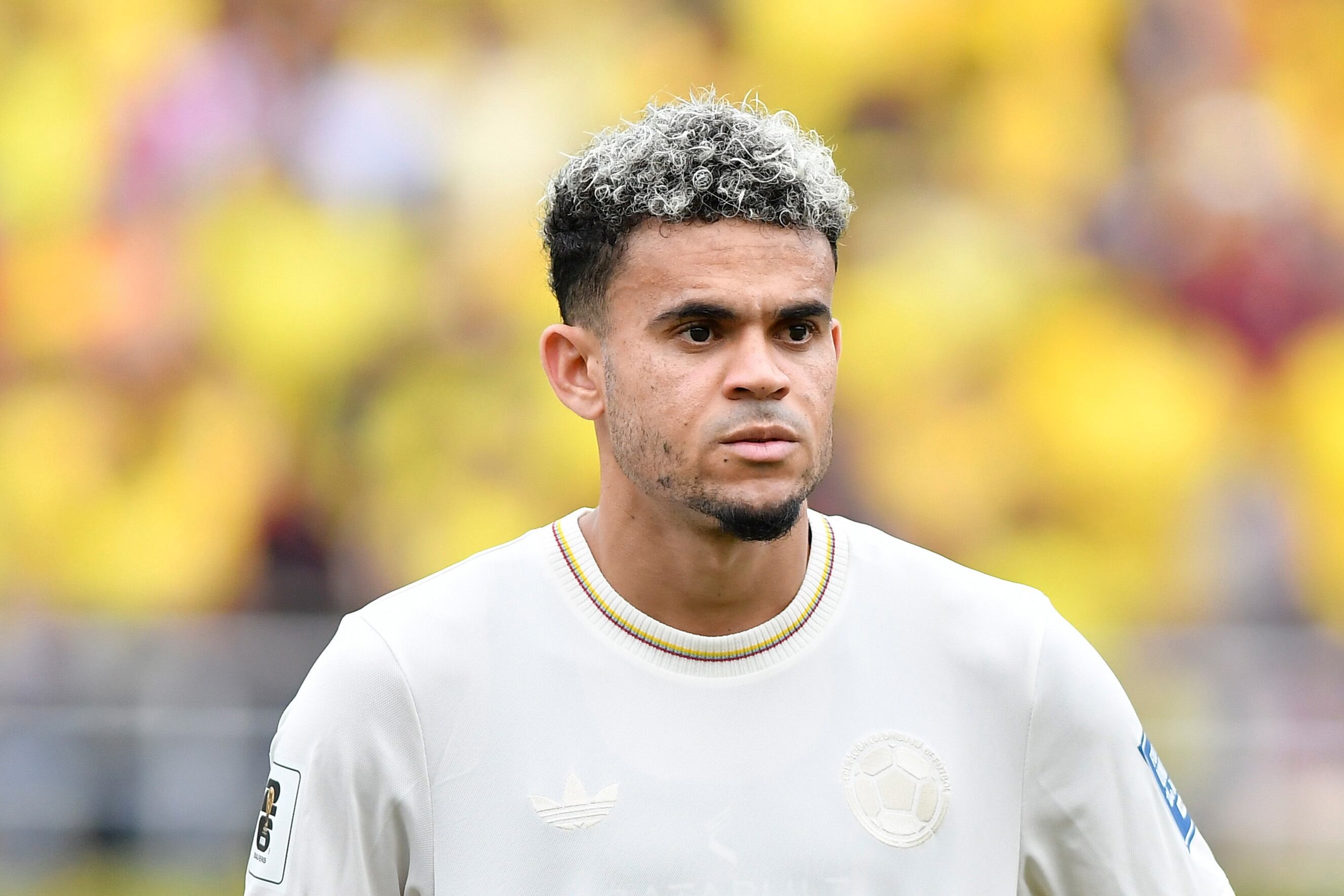 BARRANQUILLA, COLOMBIA - OCTOBER 15: Luis Diaz of Colombia lines up prior to the FIFA World Cup 2026 South American Qualifier match between Colombia and Chile at Roberto Melendez Metropolitan Stadium on October 15, 2024 in Barranquilla, Colombia. (Photo by Gabriel Aponte/Getty Images)