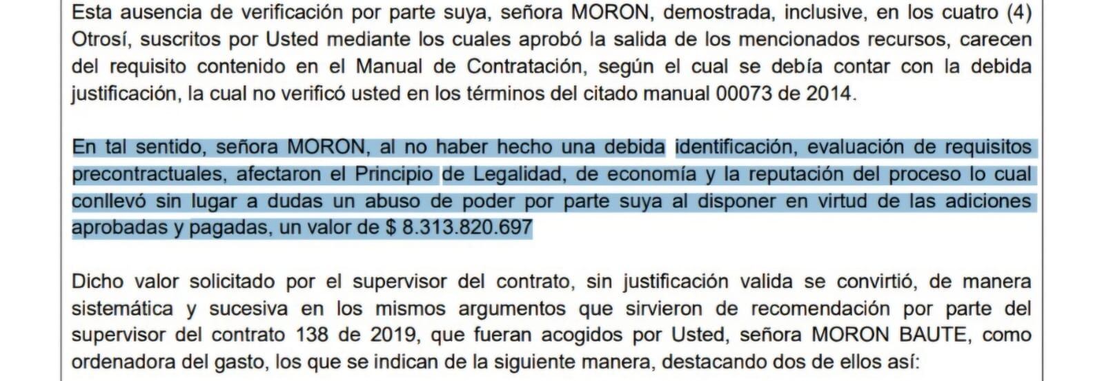 La vicepresidenta de gestión corporativa, María Elisa Morón Baute, habría hecho una adición de más de 8.000 millones que no fue justificada adecuadamente.