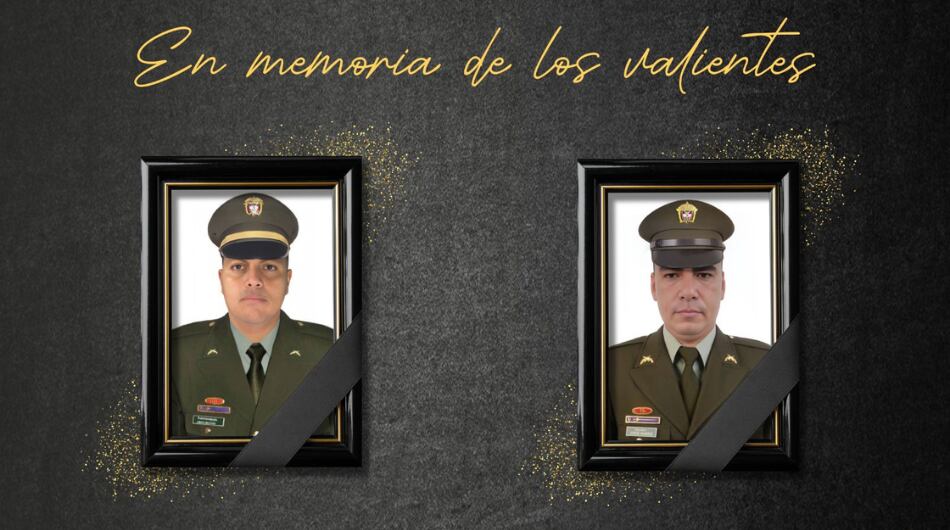 El subteniente Omar Enrique Medina Cuberos y el patrullero Jorge Eduardo Ramírez Herrera, asesinados en el sur de Bolívar.