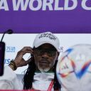 Soccer Football - FIFA World Cup Qatar 2022 - Cameroon Press Conference - Main Media Center, Doha, Qatar - November 23, 2022 Cameroon coach Rigobert Song during the press conference REUTERS/Suhaib Salem