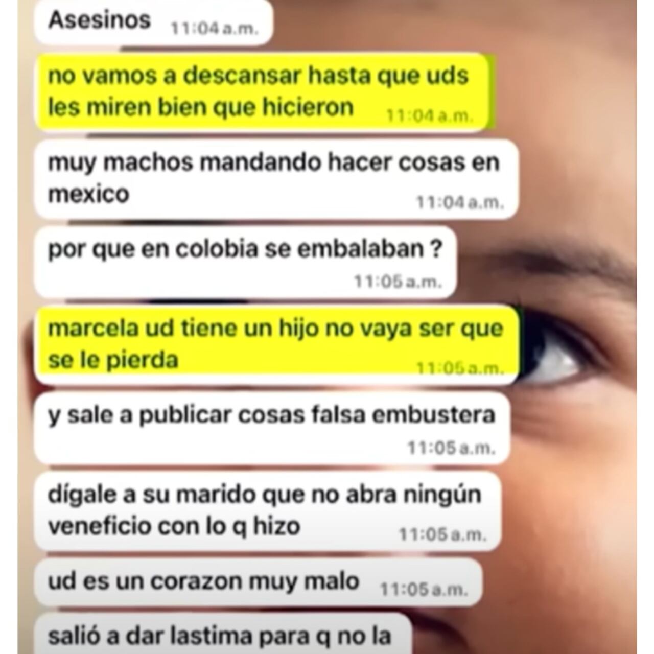 Mensajes enviados desde el celular de B-King a Marcela Reyes.