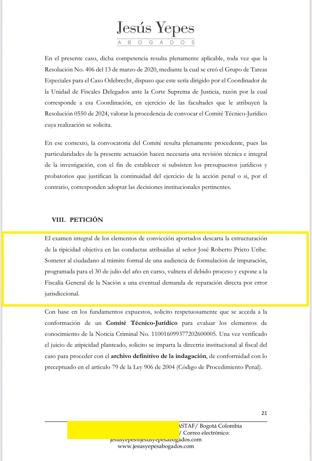 Roberto Prieto pidió, por medio de su defensa, revisar el proceso que se le adelanta por Odebrecht.