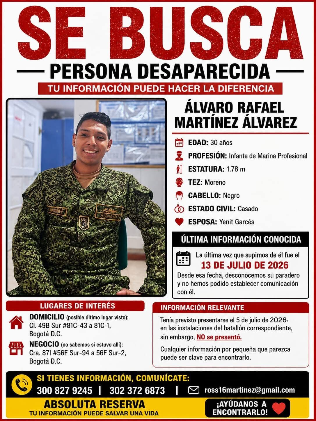 Álvaro Martínez es buscado por sus familiares.