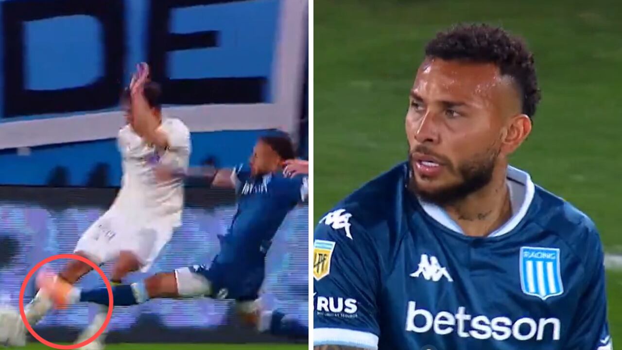 La patada de Duván Vergara, en el Racing vs. Aldosivi, que solo acabó en amarilla. Pedían roja.