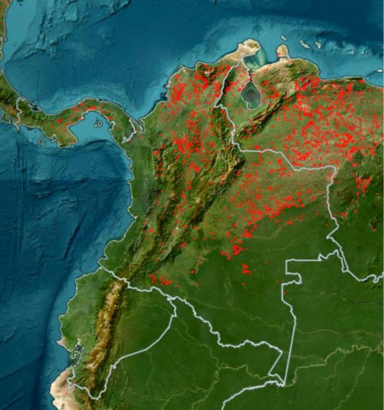 Mapa de puntos de calor del Ideam