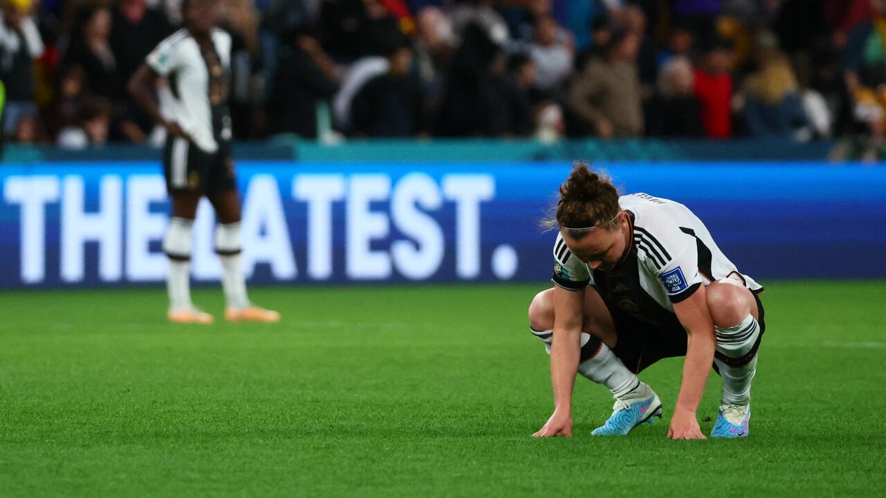 Las jugadoras de Alemania reaccionan después de un empate durante el partido de fútbol del Grupo H de la Copa Mundial Femenina de Australia y Nueva Zelanda 2023 entre Corea del Sur y Alemania en el Brisbane Stadium en Brisbane el 3 de agosto de 2023.