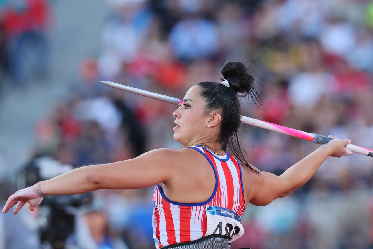 SANTIAGO, CHILE - NOVEMBER 03: Laura Paredes of Team Paraguay competes on Women's Javelin Throw Final at Estadio Nacional de Chile on Day 14 of Santiago 2023 Pan Am Games on November 03, 2023 in Santiago, Chile. (Photo by Andy Lyons/Getty Images)
