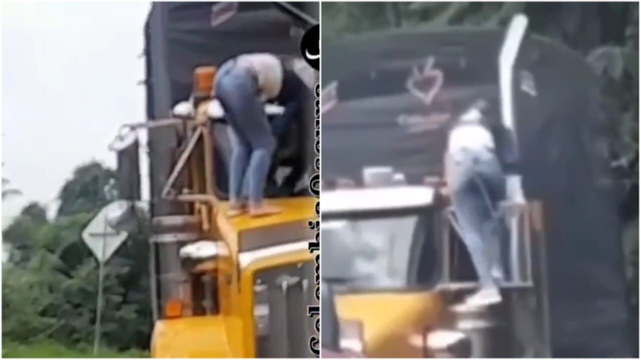 Mujer protagonizó escena de celos sobre una tractomula