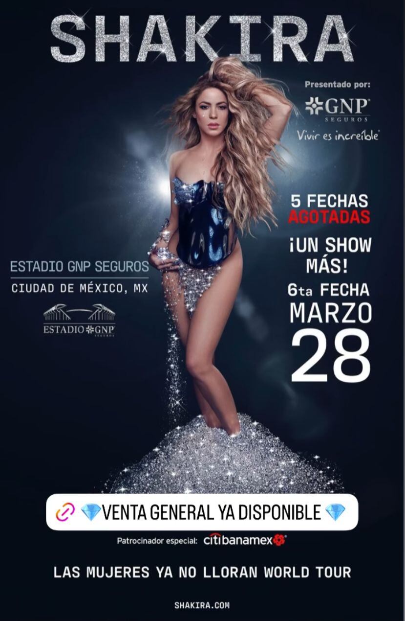 Shakira anuncia nuevo concierto en México.