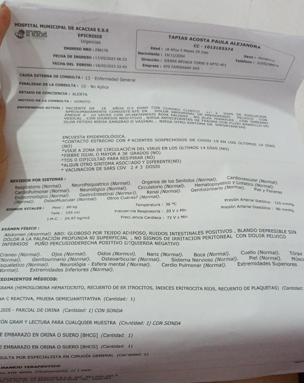 Tarifa del procedimiento de Paula Alejandra.