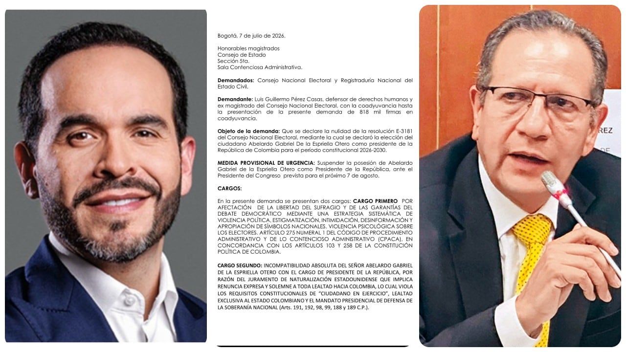 La elección de Abelardo De La Espriella tiene una demanda de Luis Guillermo Pérez, quien lo acusa de “violencia psicológica sobre los electores”.