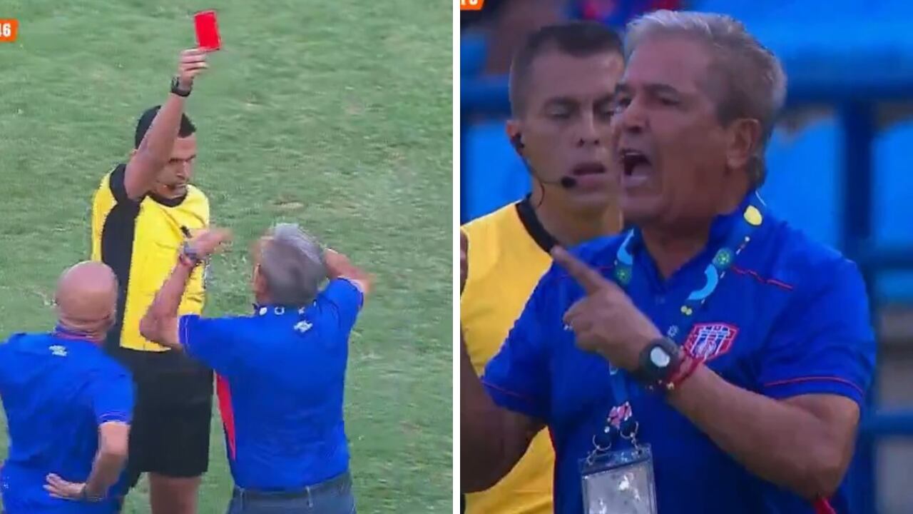 Rabieta de Jorge Luis Pinto, en el Unión Magdalena vs. Deportivo Cali, le hizo ver la roja.