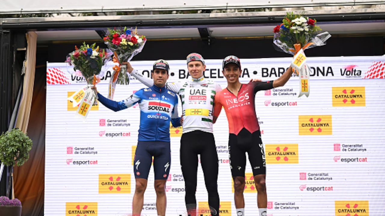 Mikel Landa, Tadej Pogacar y Egan Bernal, en el podio de la Vuelta a Cataluña.