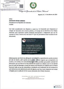 Carta a Petro de 112 oficiales en retiro de la Policía