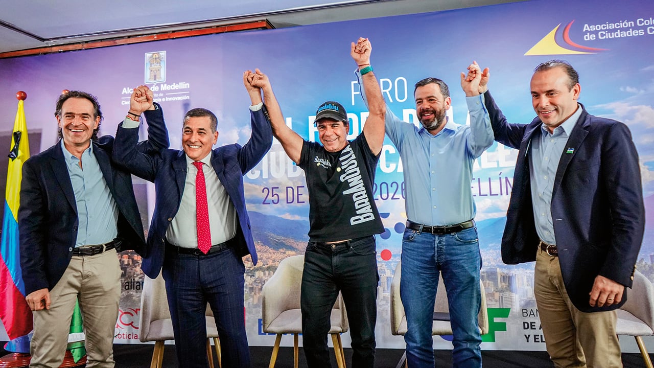 Los alcaldes Federico Gutiérrez (Medellín), Dumek Turbay (Cartagena), Alejandro Char (Barranquilla), Carlos Fernando Galán (Bogotá) y Alejandro Eder (Cali).