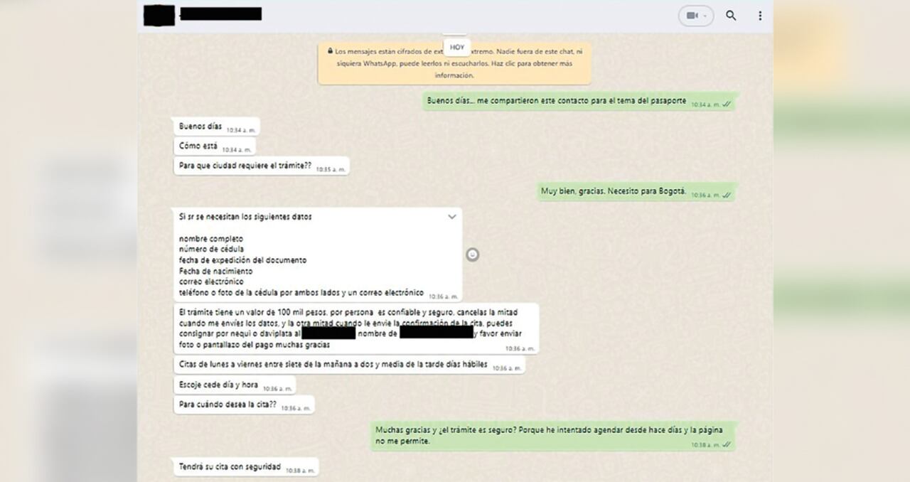 En redes sociales y números de WhatsApp se realiza el trámite de las citas. La red está tan incrustada en la Cancillería que incluso señalan que el pago solo se debe hacer cuando esté confirmada la cita. Quienes no pagan se enfrentan a largas filas sin solución.