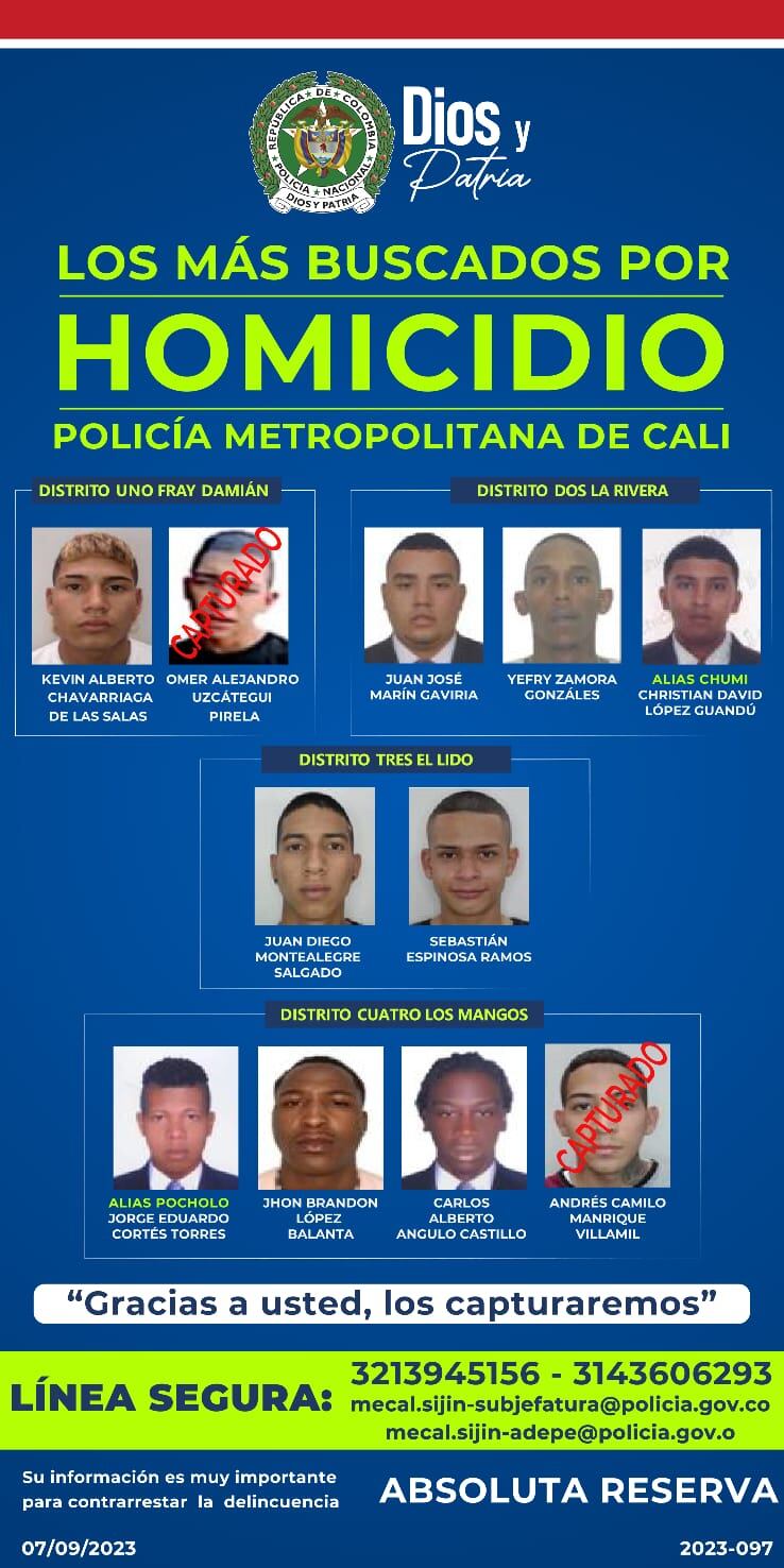 Estos son los rostros de los más buscados por homicidio y hurto en Cali.