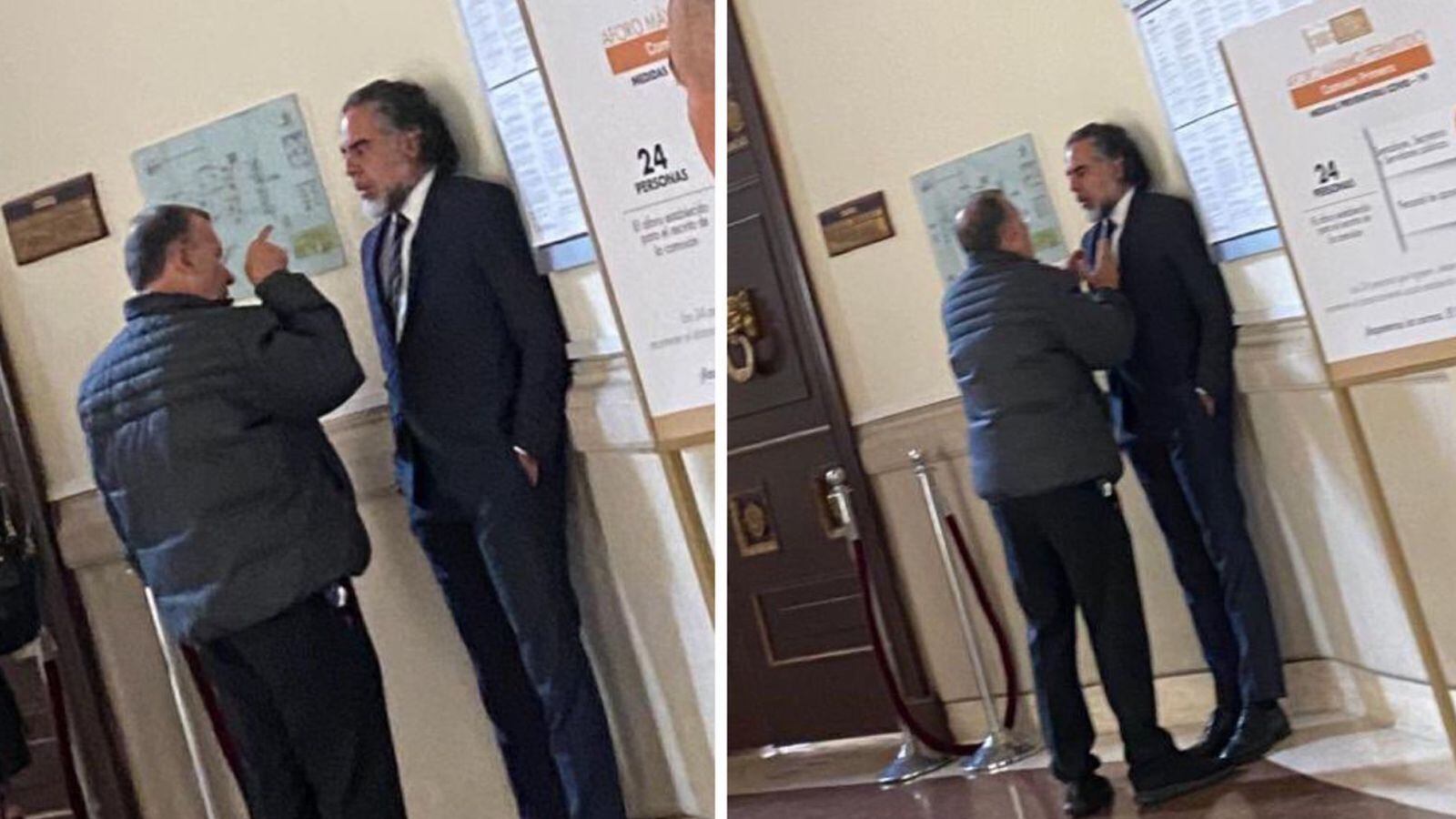 Los excongresistas del Partido de la U fueron fotografiados en un pasillo del Congreso durante una sesión de la Comisión Primera del Senado.