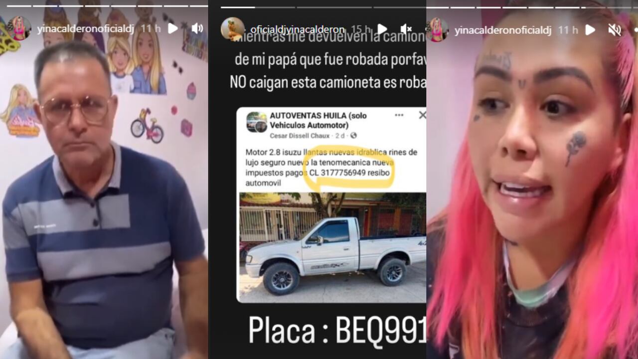 Yina Calderón les contó a sus seguidores que la camioneta de su papá fue robada. Según dijo, una persona la compró si saber que el vehículo había sido hurtado.