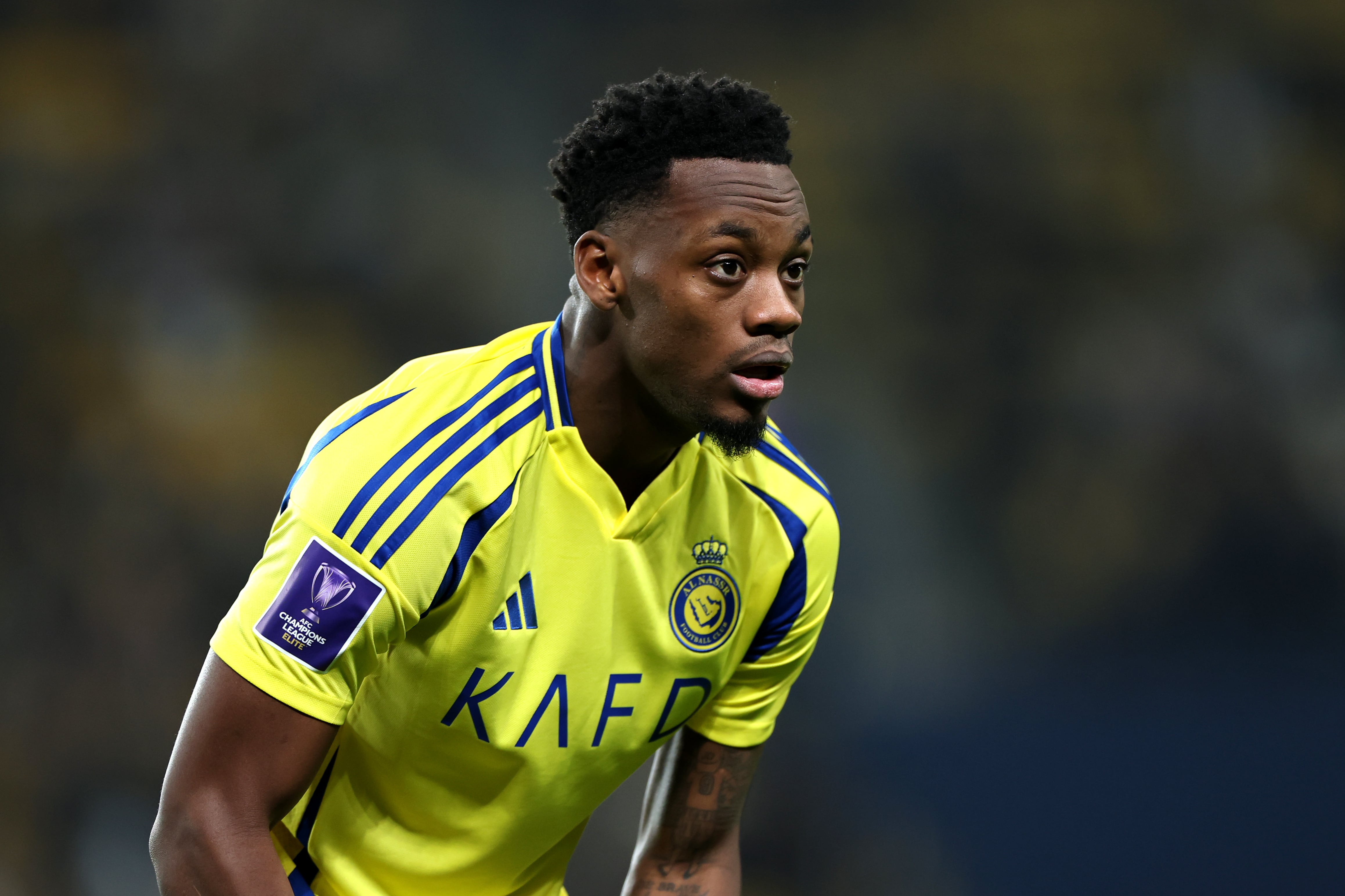 RIYADH, SAUDI ARABIA - FEBRUARY 03: Jhon Duran of Al Nassr looks on during the AFC Champions League Elite match between Al-Nassr and Al Wasl at King Saud University Stadium on February 03, 2025 in Riyadh, Saudi Arabia. (Photo by Abdullah Ahmed/Getty Images)