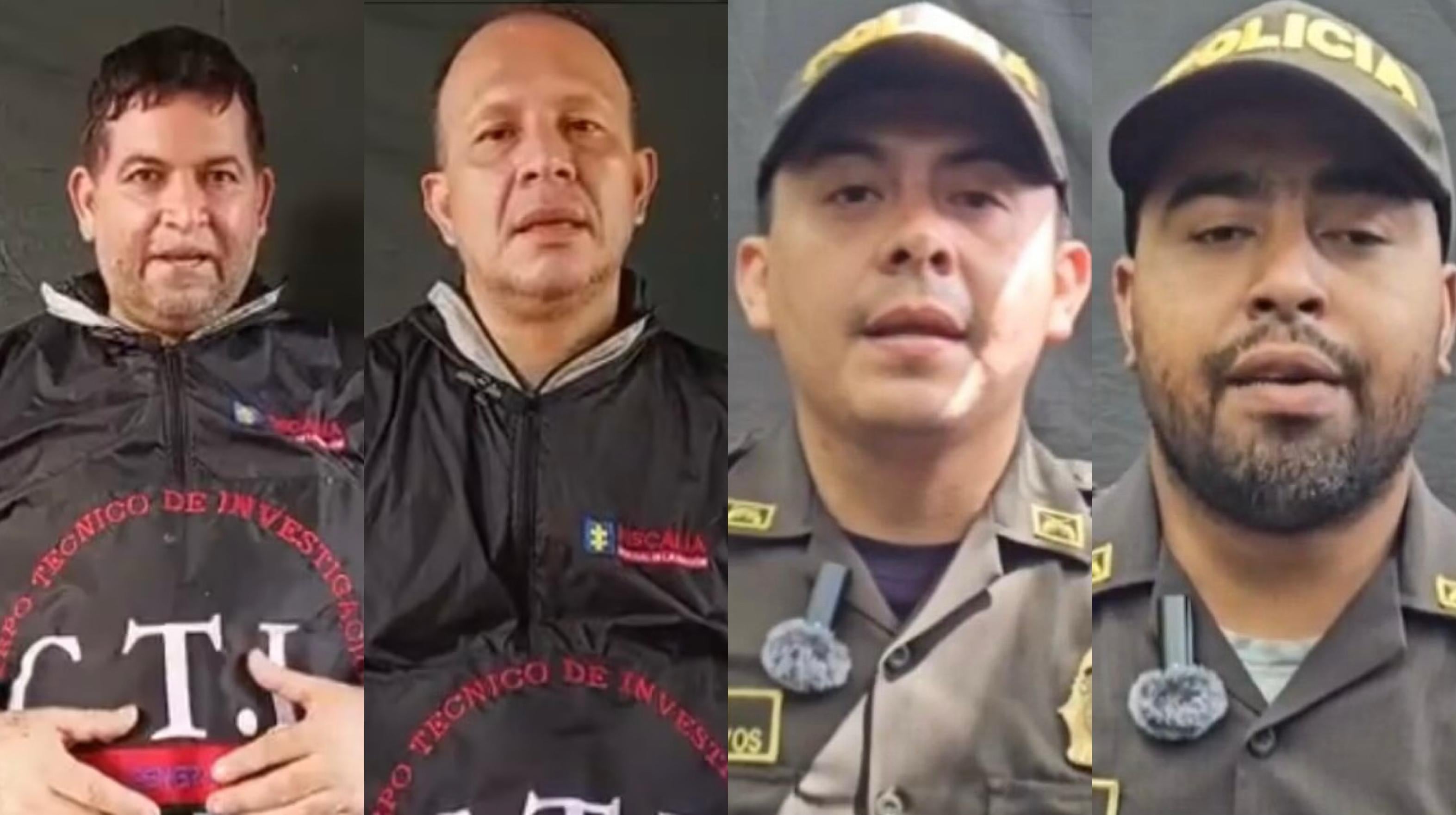 Jesús Antonio Pacheco y Rodrigo Antonio López, funcionarios del CTI y Franque Esley Hoyos Murcia y Yordyn Fabián Pérez, agentes de la Dijín.