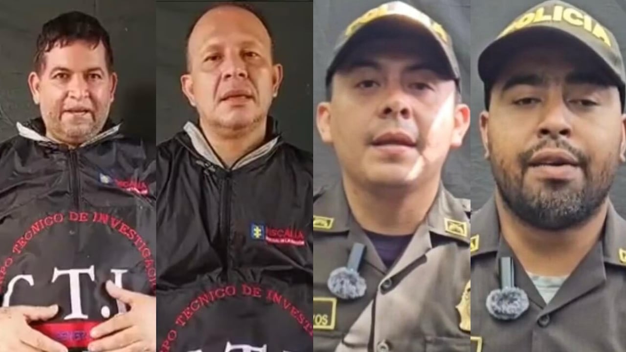 Jesús Antonio Pacheco y Rodrigo Antonio López, funcionarios del CTI, y Franque Esley Hoyos Murcia y Yordyn Fabián Pérez, agentes de la Dijín.