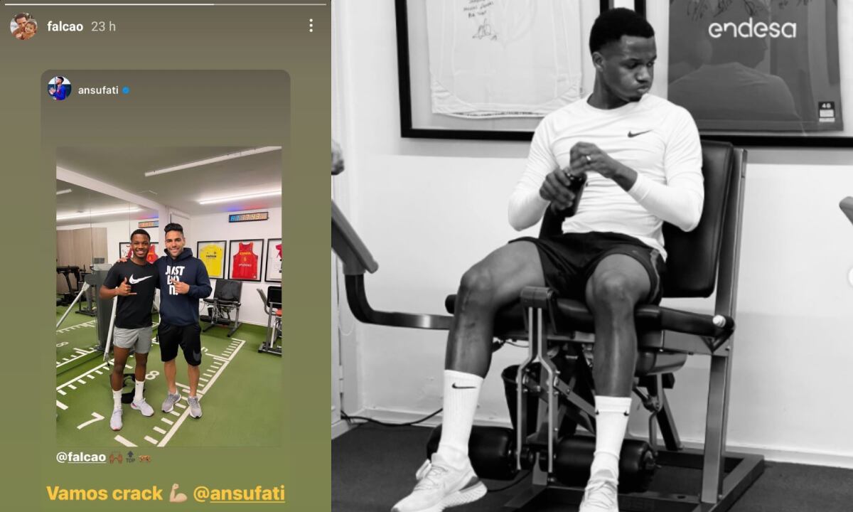 Falcao y Ansu Fati. Foto: Captura Instagram - ansufati
