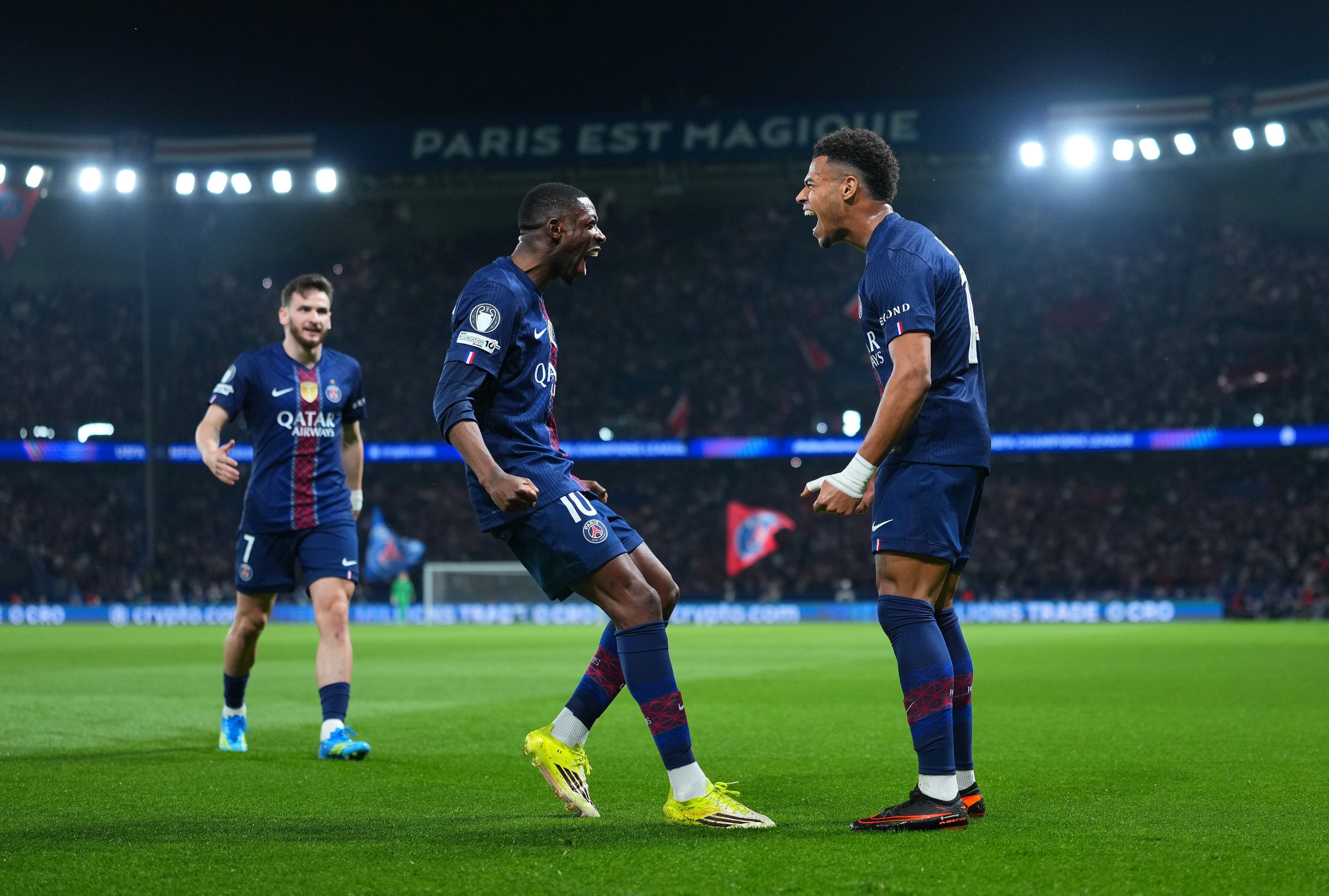 PSG celebró en la ida de cuartos de Champions ante Liverpool.