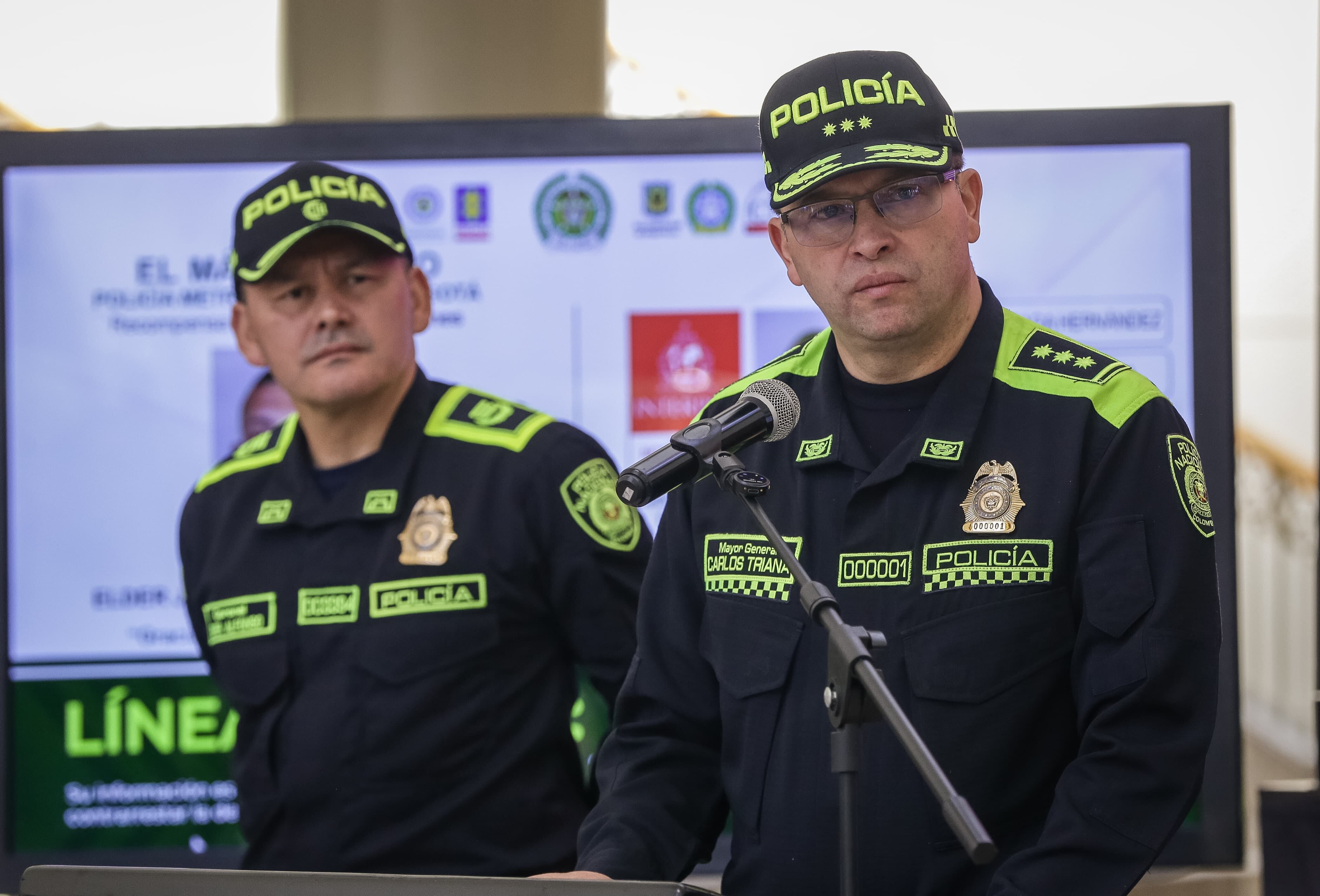 Bogotá. Julio 05 de 2025. El director general de la Policía Nacional, Carlos Fernando Triana, ofreció una rueda de prensa en la que se dieron a conocer detalles sobre la captura de alias ‘El Costeño’, presunto autor intelectual del atentado contra el senador Miguel Uribe Turbay