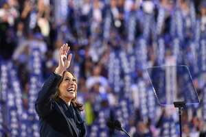 US Vice President and 2024 Democratic presidential candidate Kamala Harris waves as she speaks on the fourth and last day of the Democratic National Convention (DNC) at the United Center in Chicago, Illinois, on August 22, 2024. Vice President Kamala Harris formally accepted the party�s nomination for president today at the DNC which ran from August 19-22 in Chicago. (Photo by Robyn Beck / AFP)