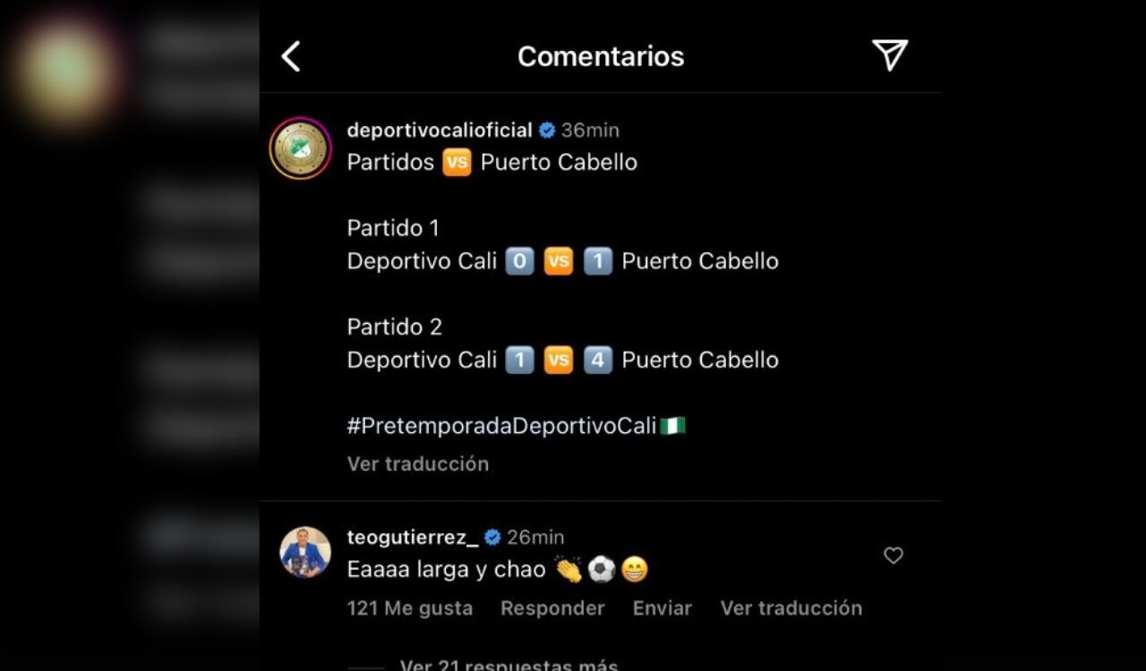 Teo Gutiérrez reaccionó y luego borró su comentario sobre la caída de su exCali.