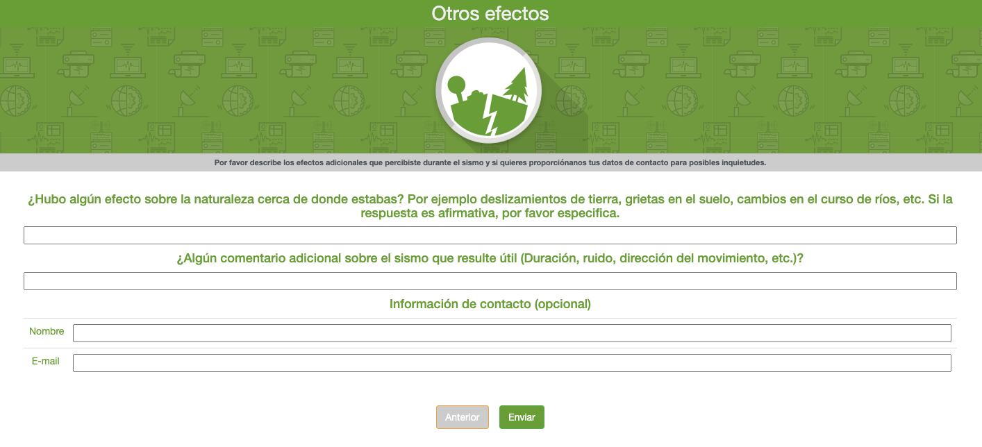 Este es una de las partes del formulario para reportar un sismo en Colombia.