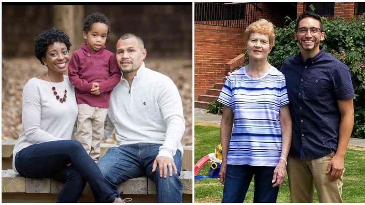 A la izquierda Jaime Luis Seltzer junto a su familia y a la izquierda Christian Andzel junto a su madre adoptiva.