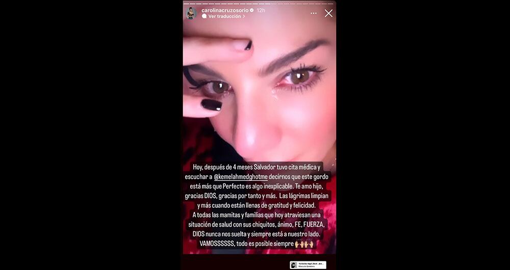 Carolina Cruz - Foto tomada de historias de Instagram @carocruzosorio