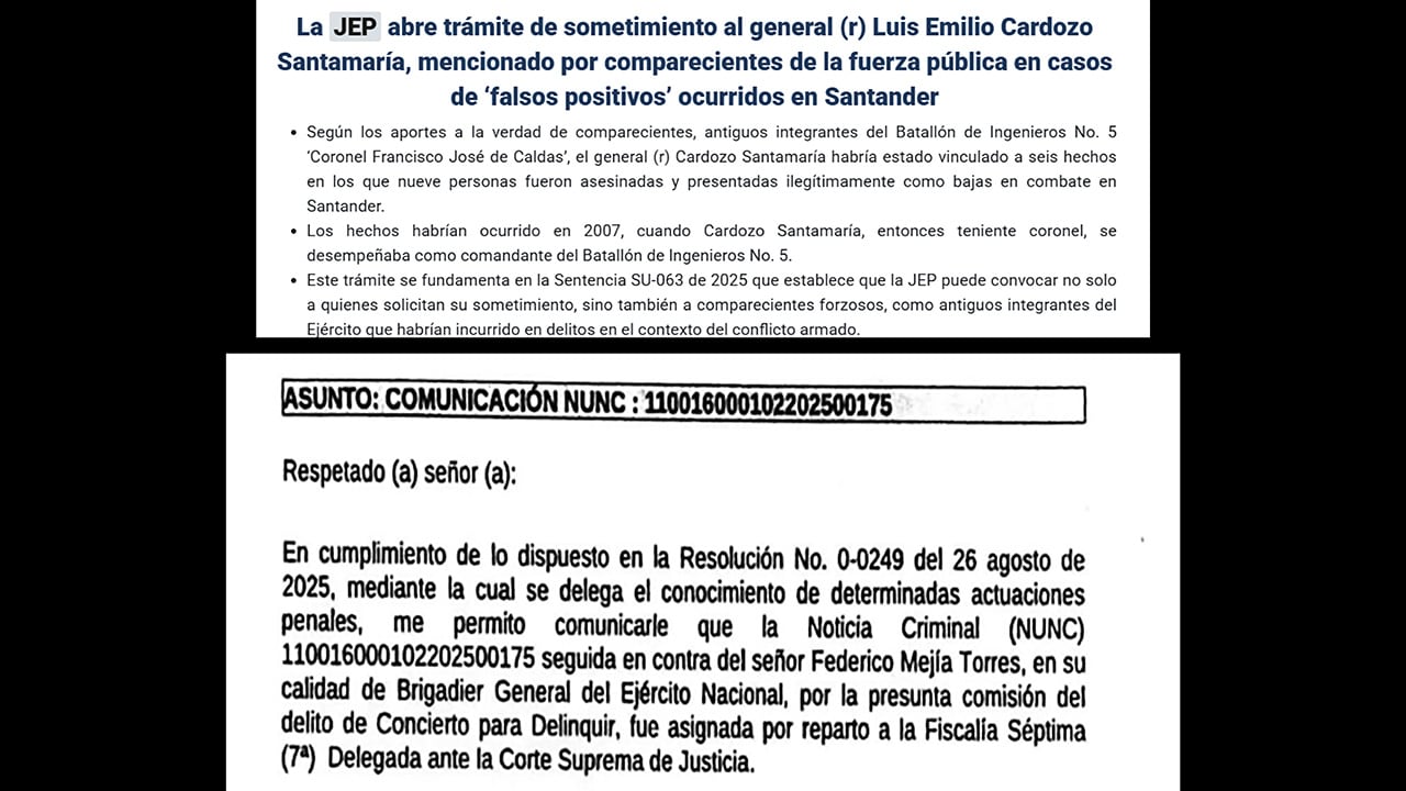 Los documentos soportan los graves procesos penales que enfrentan los generales Emilio Cardozo y Federico Mejía, aún activos.