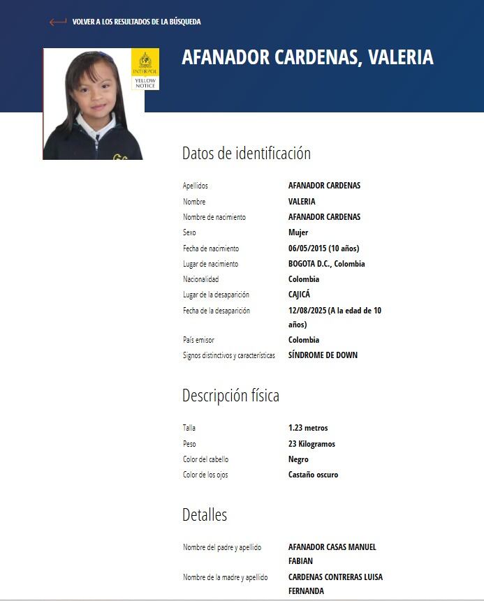 Esta es la circular amarilla emitida por la Interpol.