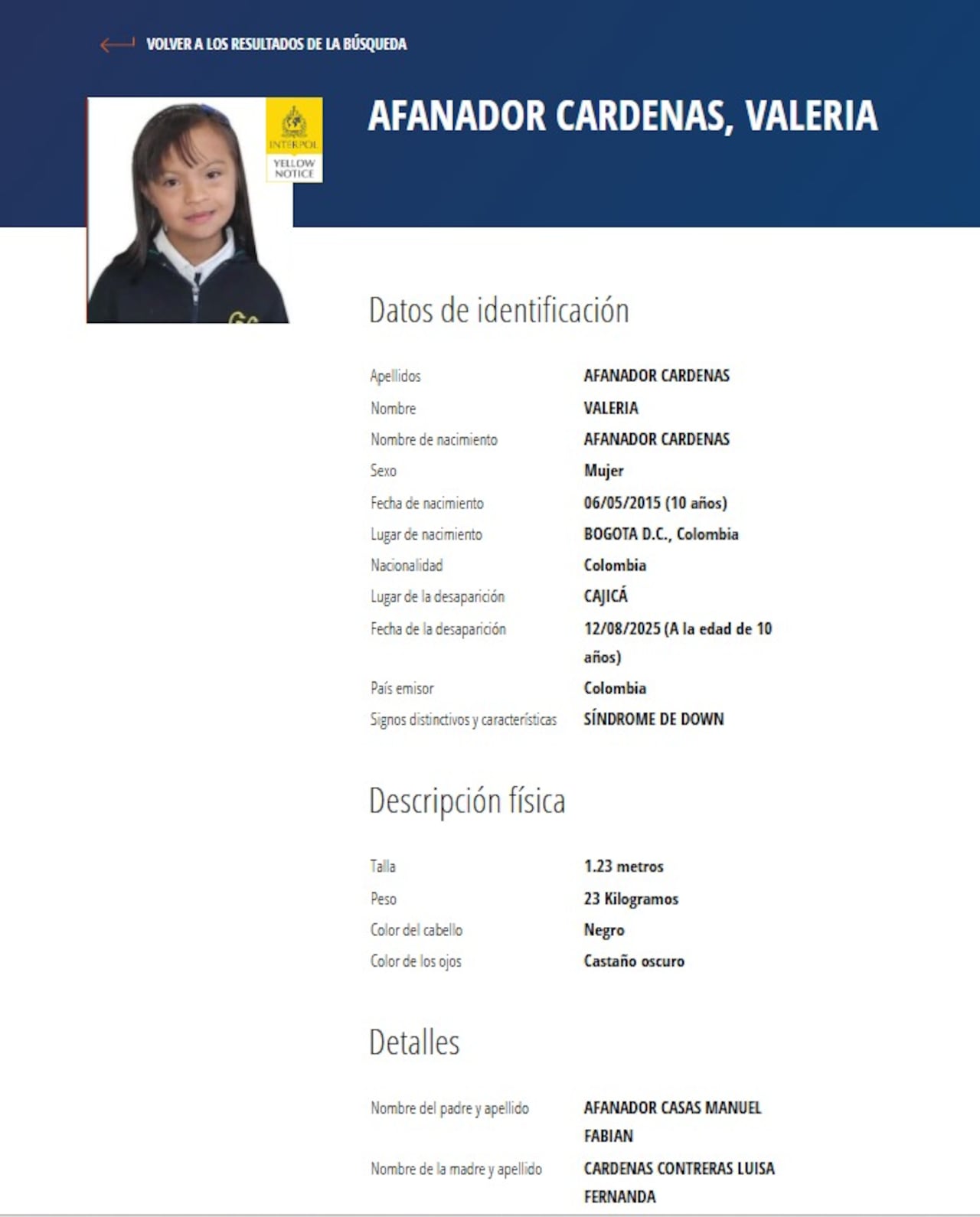 Esta es la circular amarilla emitida por la Interpol.